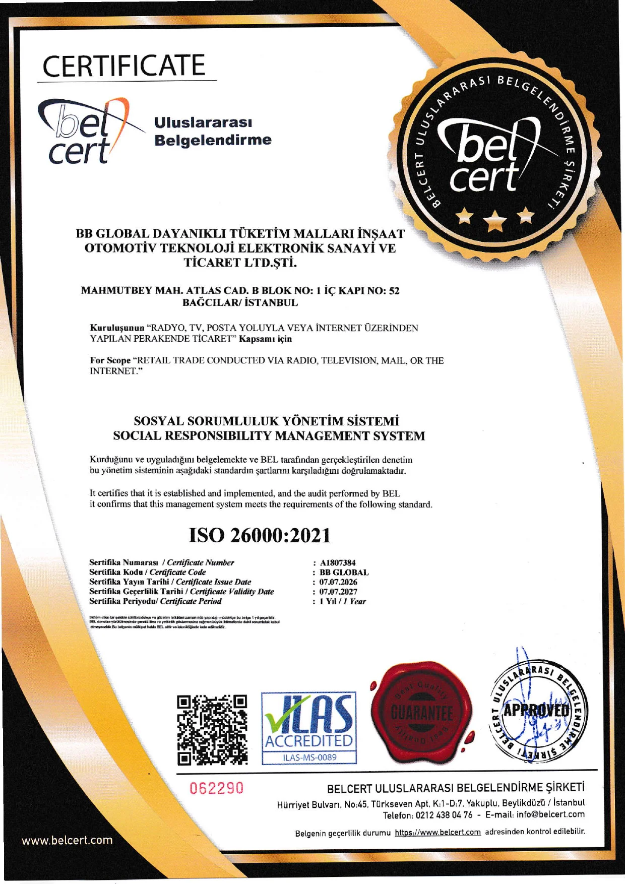 ISO 26000 Sosyal Sorumluluk Yönetimi Sertifikası