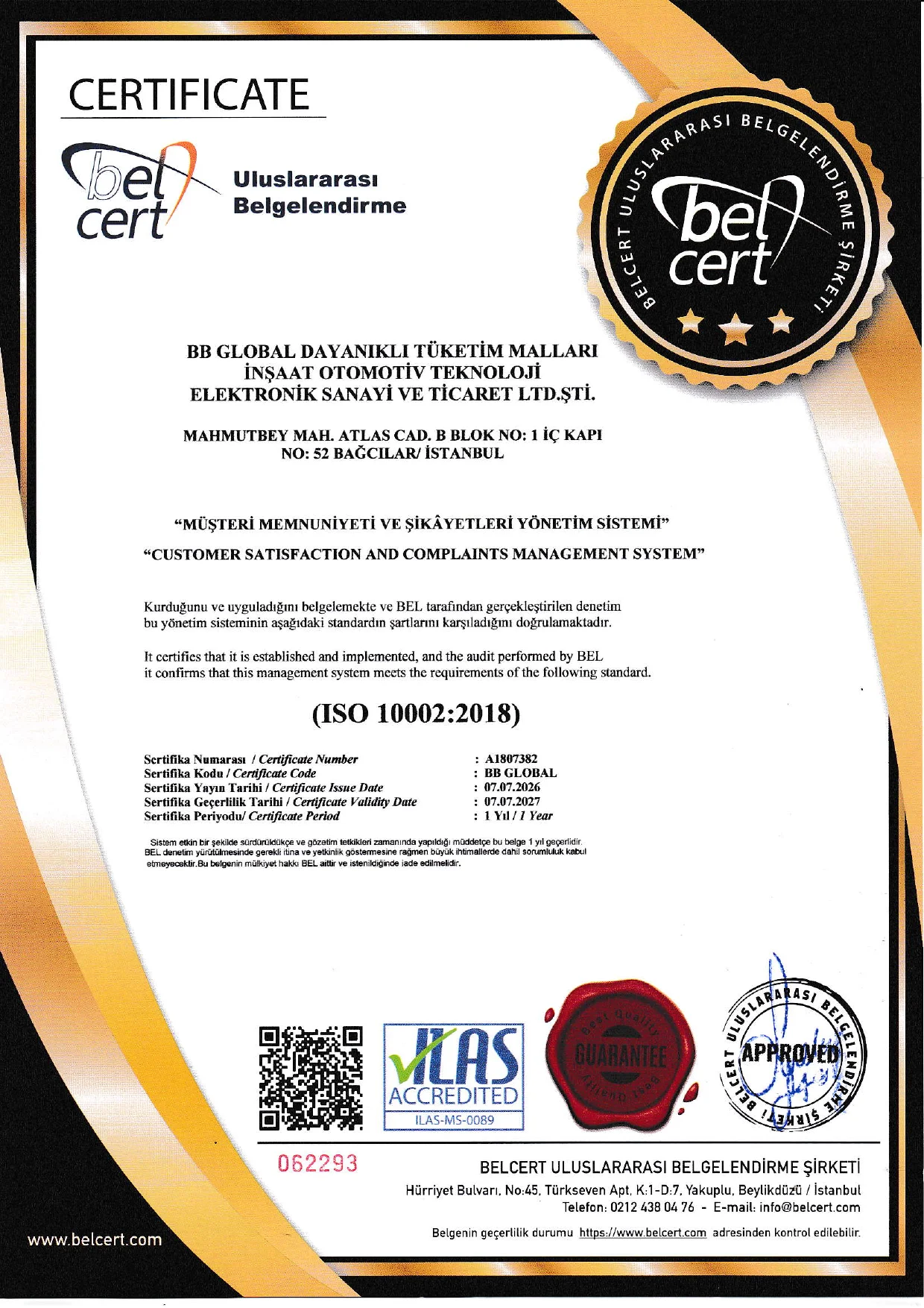 ISO 10002 Müşteri Memnuniyeti ve Şikayetleri Sertifikası